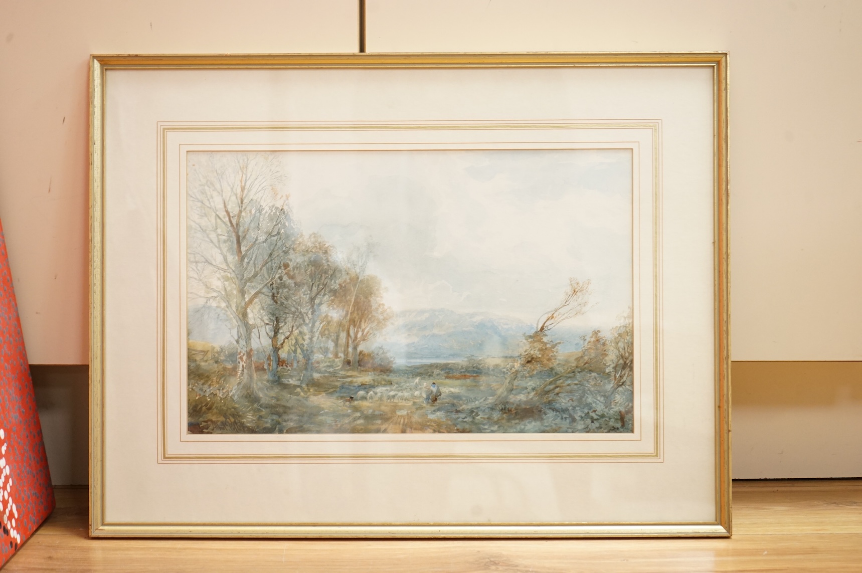 Albert Pollitt (1856-1926), 'Shepherd', signed and dated 1911, watercolour, 24 x 41cm